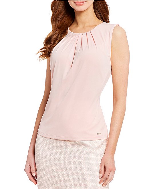 Calvin Klein Matte Jersey Pleat Neck Top