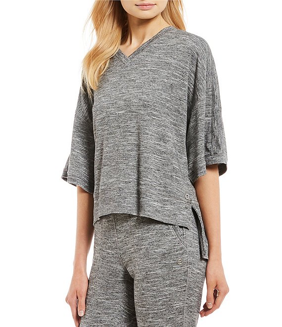 Calvin Klein Performance Drop Shoulder Wide Short Sleeve Hi-Low Hem Knit Top