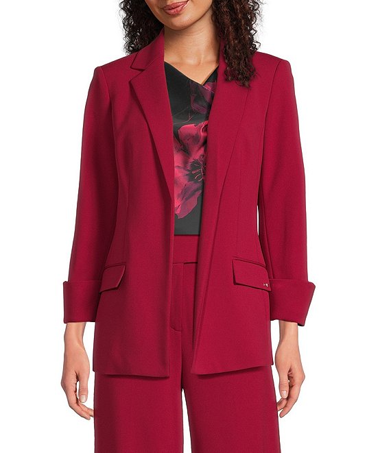 Calvin Klein Scuba Crepe Notch Lapel Long Sleeve Open Front Jacket, Cranberry - Image 1