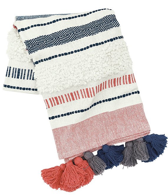 carol & frank Barton Striped Mixed Media Tassel Decorative Throw Blanket