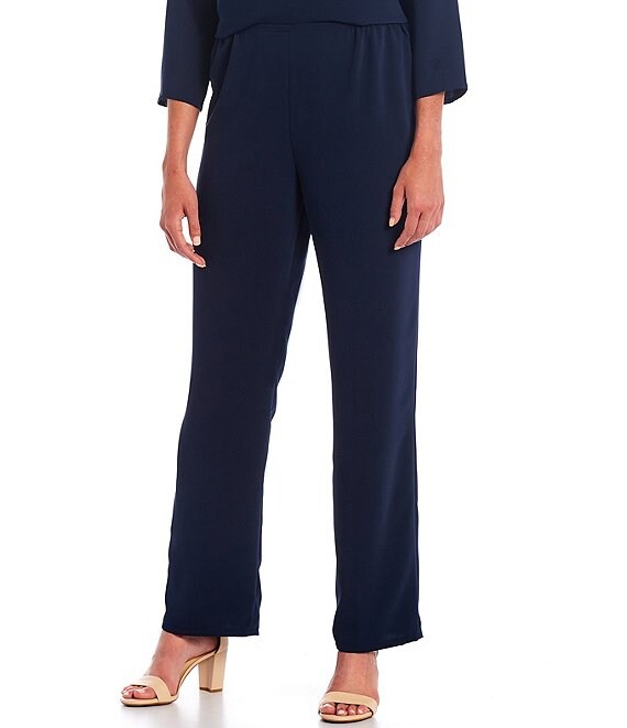 Color:Navy - Image 1 - Matte Crepe Pull-On Straight-Leg Pants