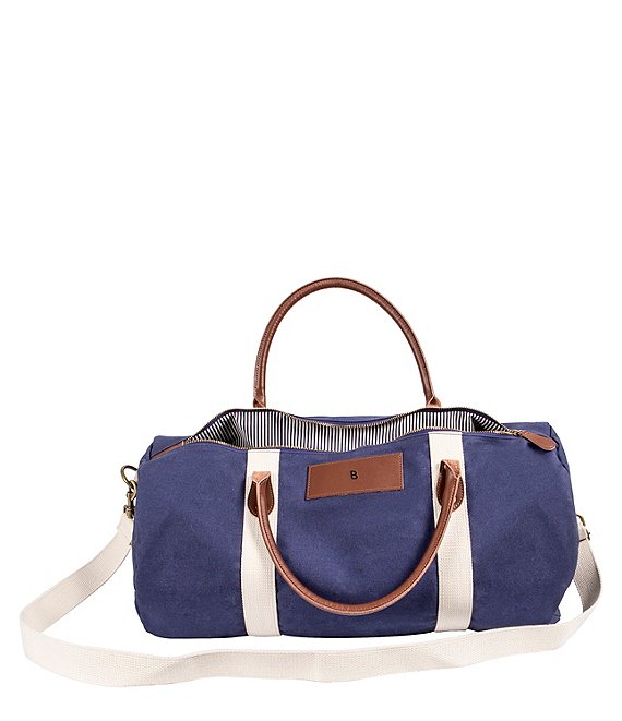 Cathy's Concepts Initial Canvas & Leather Blue Duffel Bag
