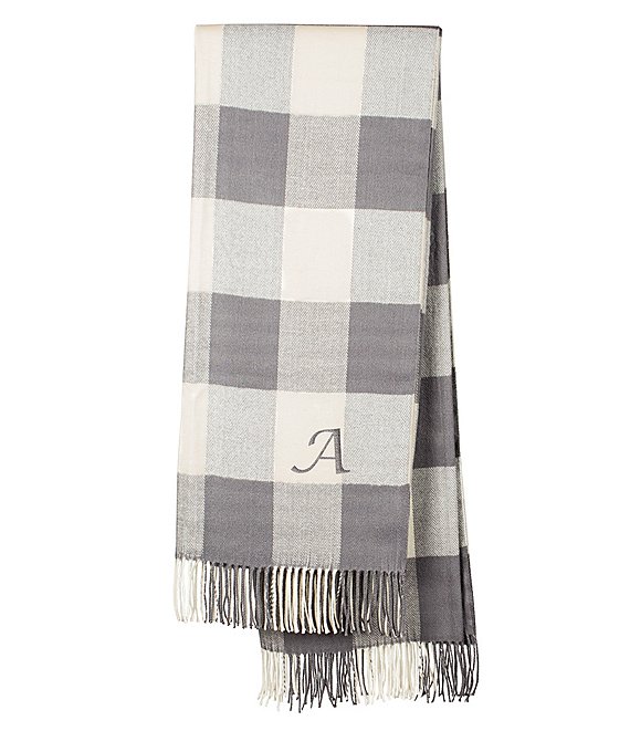 Cathy's Concepts Initial-Embroidered Grey Buffalo Check Throw