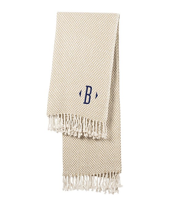 Cathy's Concepts Initial-Embroidered Beige Herringbone Throw