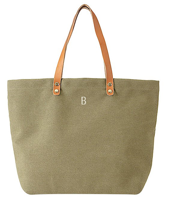 Cathy's Concepts Personalized Green Canvas Tote With Leather Handles