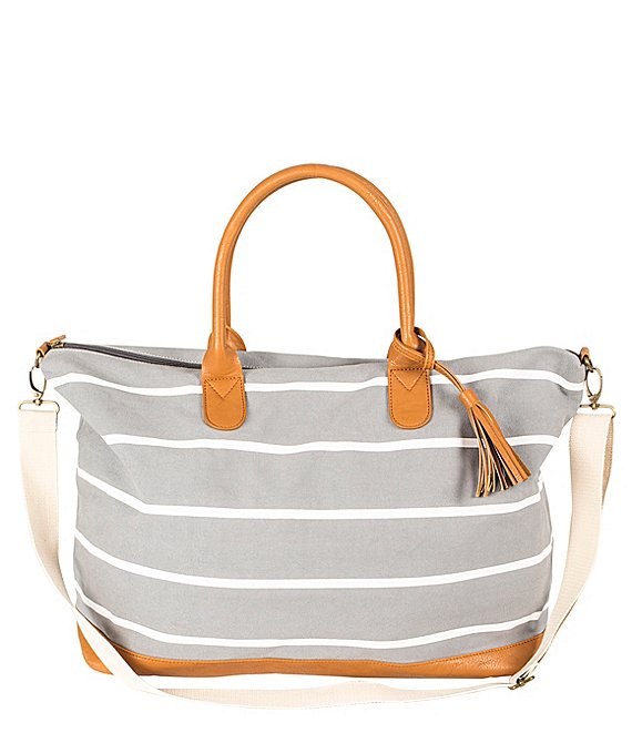 Cathys Concepts Tasseled Initial Striped Canvas Oversized Weekender Tote