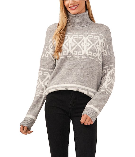 CeCe Knit Turtleneck Long Sleeve Sweater, Lt Heather Grey - Image 1
