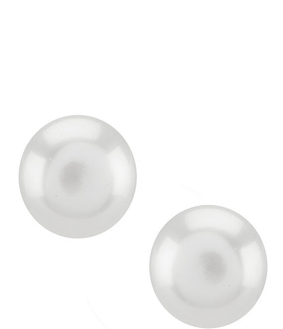 Color:White - Image 1 - 10mm Fresh Water Pearl Stud Earrings