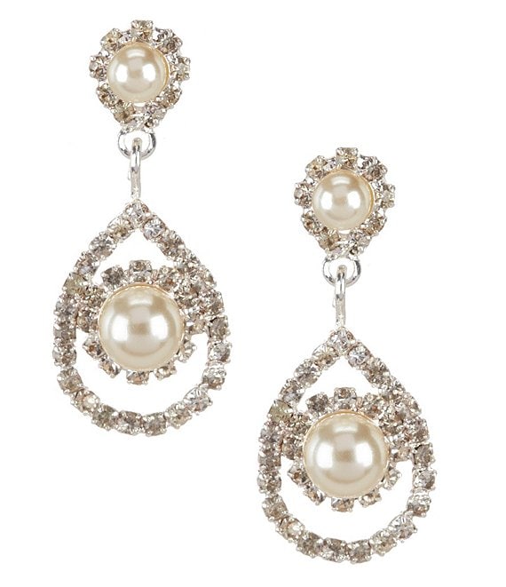 Cezanne Framed Daisy Pearl & Rhinestone Teardrop Earrings