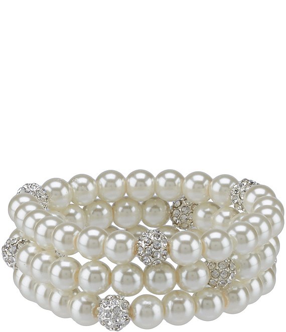Cezanne Faux-Pearl & Pavé Fireball Bracelet Set