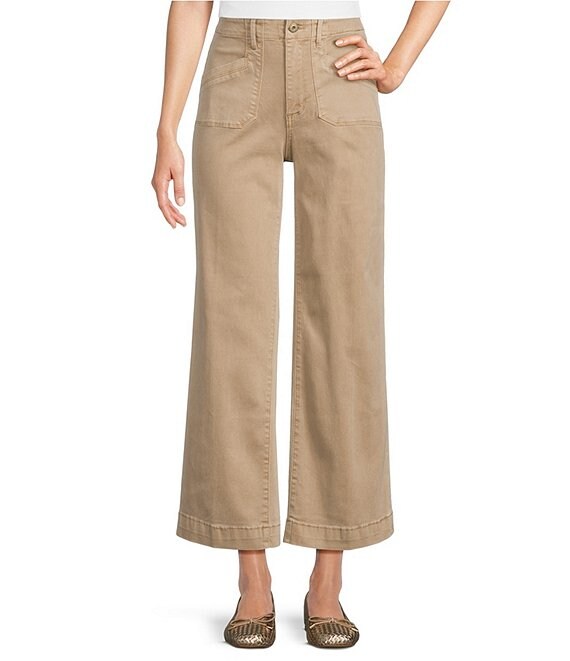 Charlie B. Flat Front Wide Leg Cropped Pants, Sesame - Image 1