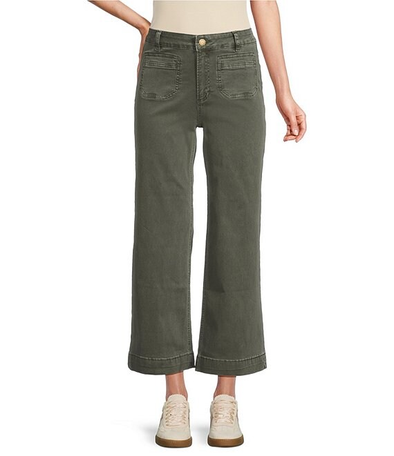 Charlie B. Stretch Twill Patch Pocket Wide Leg Cropped Pants, Pinette - Image 1