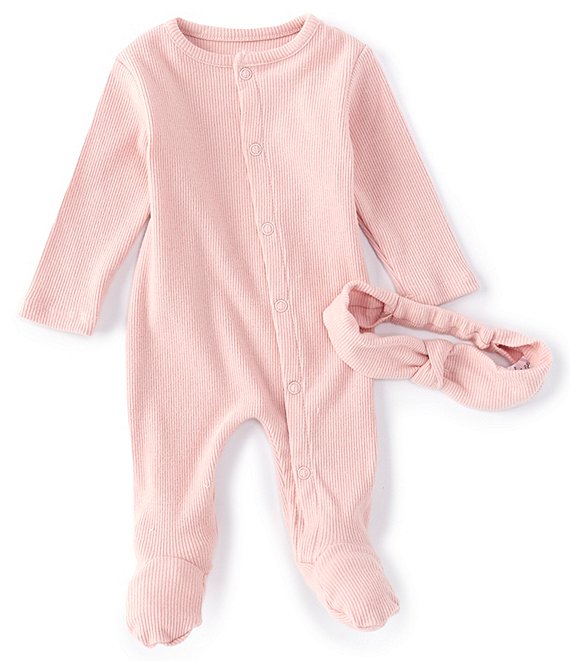 Color:Light Pink - Image 1 - Baby Girls Newborn-9 Months Long-Sleeves Ribbed Footed Coverall