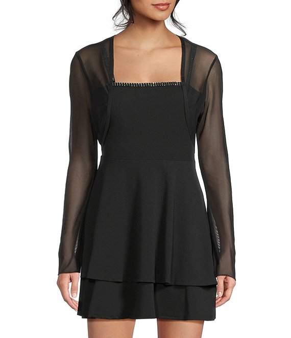 City Vibe Long Sleeve Open Front Shrug, Black - Image 1