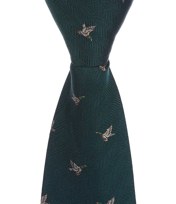 Class Club Boys 14#double; Duck Jacquard Tie, Green - Image 1