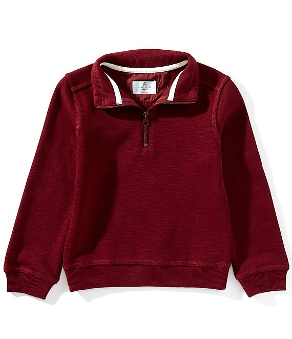Class Club Little Boys Quarter Zip Slub Pullover, Wine - Image 1