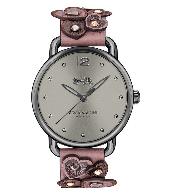 COACH Delancey Dusty Rose Leather Watch with Heart and Stud Appliques