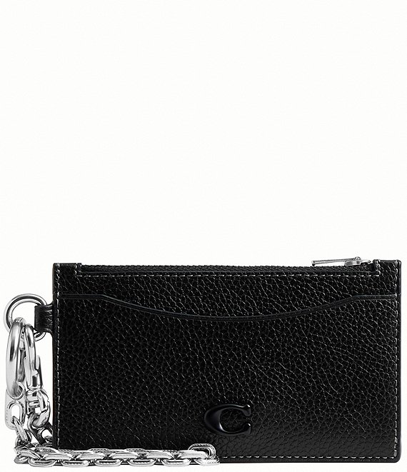 COACH Pebble Leather Zippered Card Case, Black - Image 1
