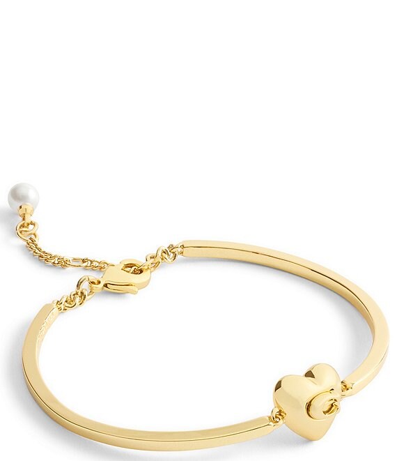 COACH Signature C Heart Pearl Flexible Bangle Bracelet, Shiny Gold - Image 1
