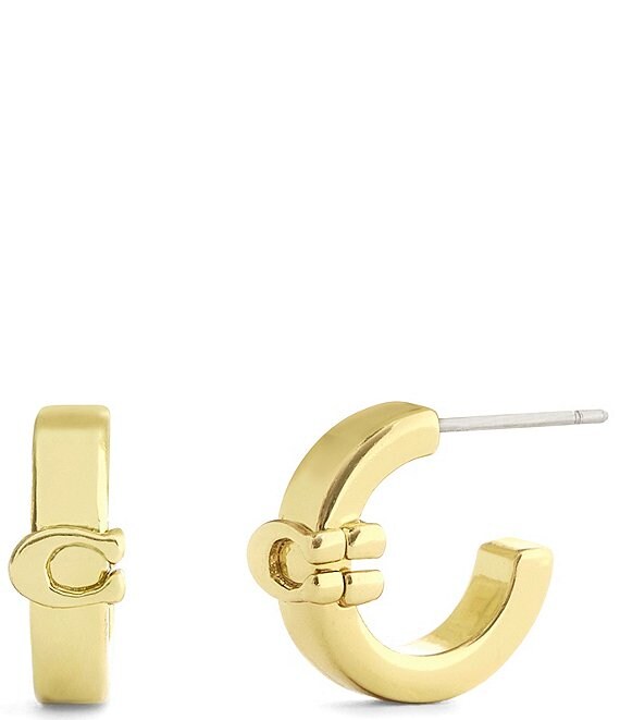 COACH Signature C Huggie Hoop Earrings, Shiny Gold - Image 1