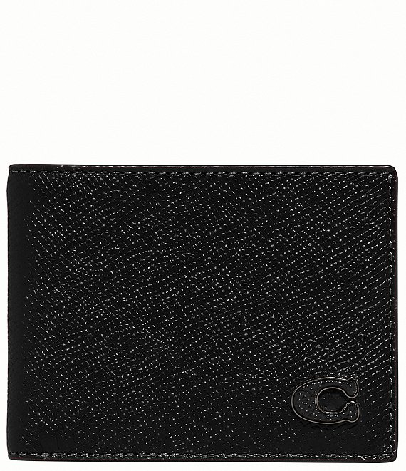 COACH Slim Billfold Crossgrain Leather Wallet, Black - Image 1