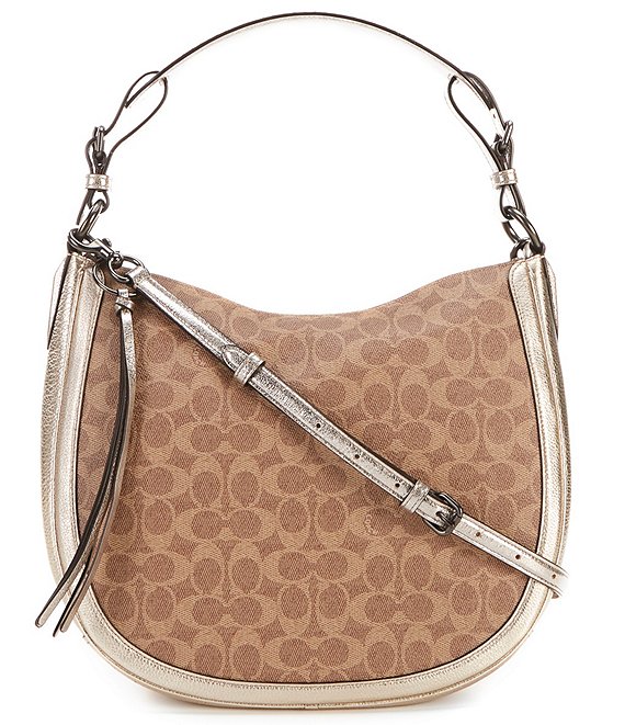 COACH Sutton Signature Canvas Snake-Detail Hobo Bag