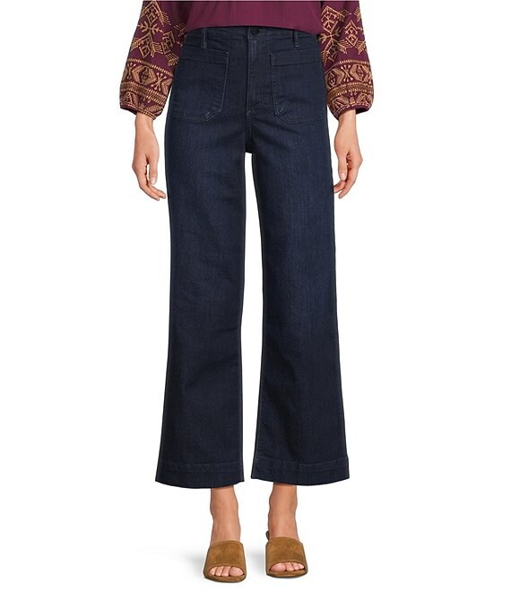 Code Bleu Hollywood Waist High Rise Wide Leg Patch Pocket Ankle Jeans, Allure Wash - Image 1