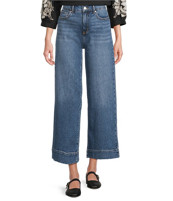 Code Bleu Stretch Denim High Rise Wide Leg Cropped Jeans, Pacifica Wash - Image 1