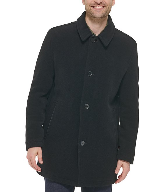 Cole Haan Wool Blend Collared Plush Car Coat, Black - Image 1