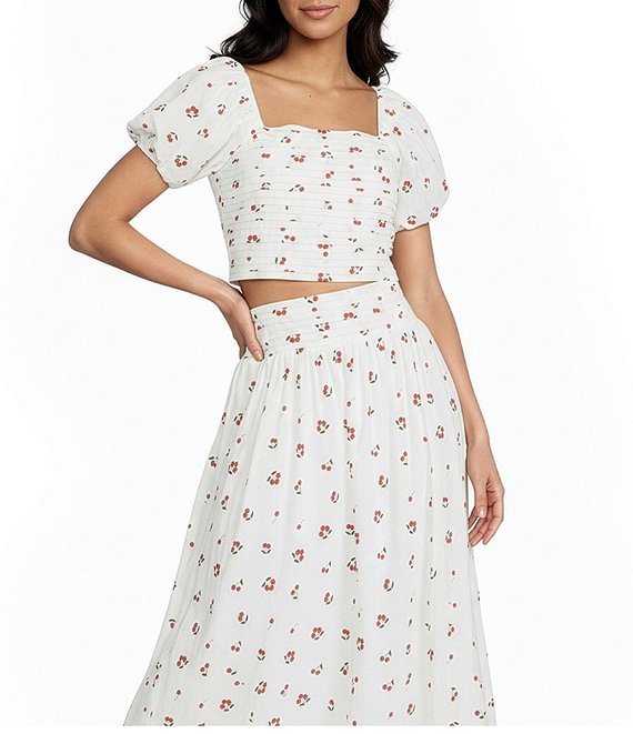 Copper Key Pleated Cherry Print Coordinating Blouse