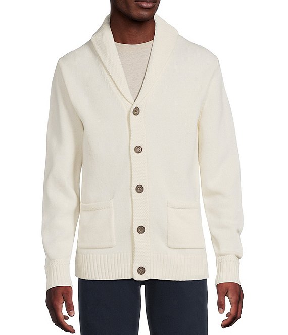 Cremieux Blue Label The South Fork Collection Wool Cardigan, Ecru Heather - Image 1