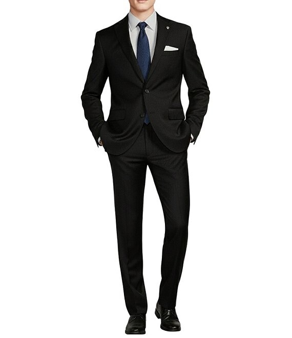Cremieux Modern Fit Flat Front Solid Pattern 2-Piece Suit, Black - Image 1