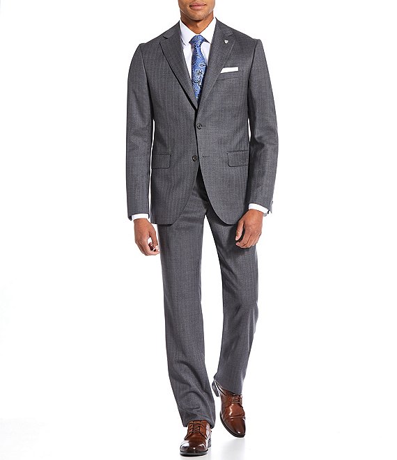 Cremieux Modern Fit Flat Front Striped 2-Piece Suit, Grey - Image 1