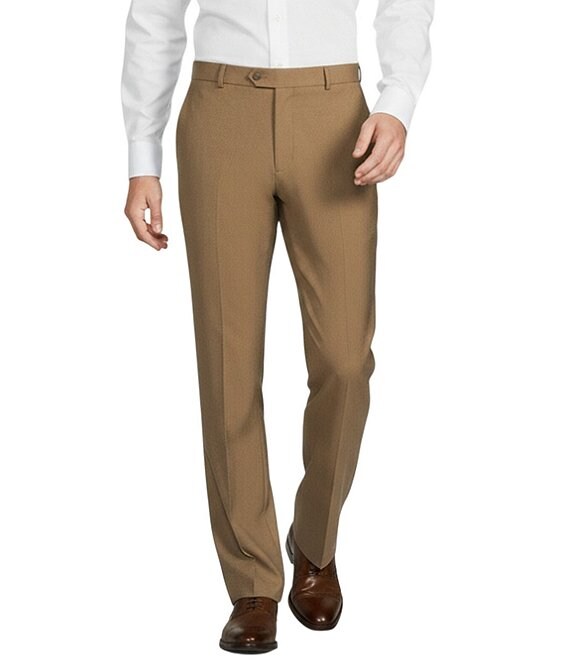 Cremieux Daniel Cremieux Signature Label Stretch Flat Front Dress Pants, Khaki - Image 1