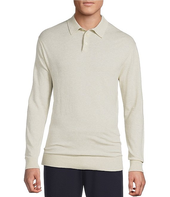 Cremieux Daniel Cremieux Signature Label The Highlands Collection Solid Long Sleeve Polo Sweater, Oatmeal Heather - Image 1
