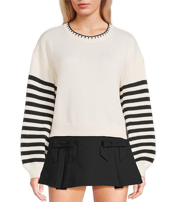Dee Elly Long Sleeve Stripe Sweater, Ivory - Image 1