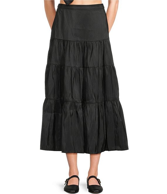 Dee Elly Coordinating Taffeta Maxi Skirt, Black - Image 1