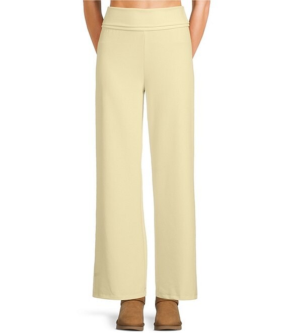 Dee Elly Waffle Knit Fold-Over Waist Coordinating Pants, Butter Yellow - Image 1