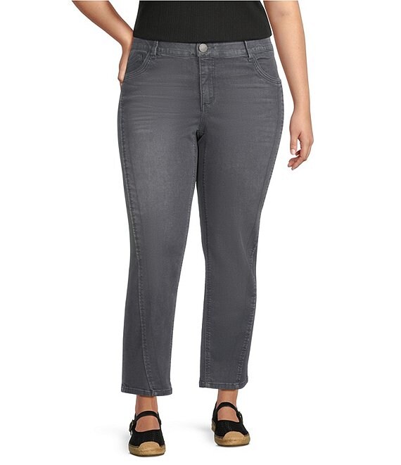 Democracy Plus Size #double;Ab#double;solution® High Rise Faux Front Lip Seam Ankle Pants, Grey - Image 1