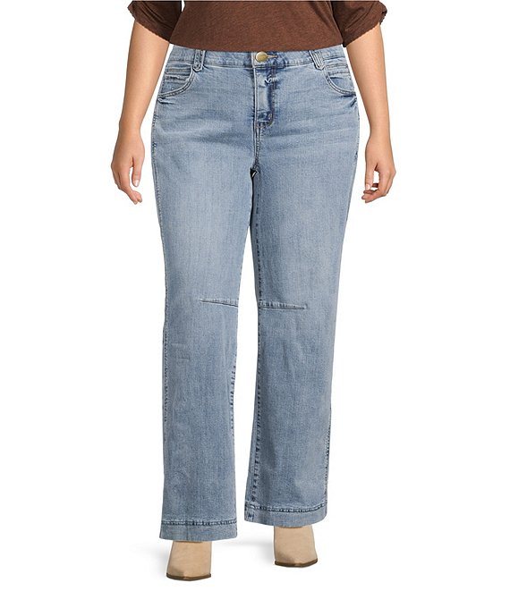 Democracy Plus Size #double;Ab#double;solution® Skyrise Round Up Double Side Seam Wide Leg Jeans, Light Blue Vintage - Image 1