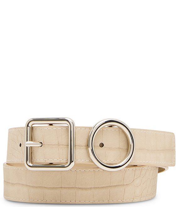 Dillard's 1.18#double; Topstitched Matte Croco Belt, Cream - Image 1