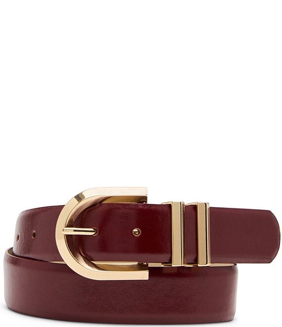 Dillard's 1.37#double; Beveled Round Buckle Glazed Belt, Red - Image 1