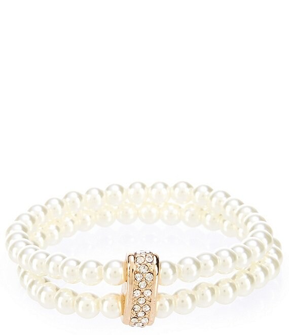Dillard's Crystal Pave Metal Two Row Pearl Stretch Bracelet