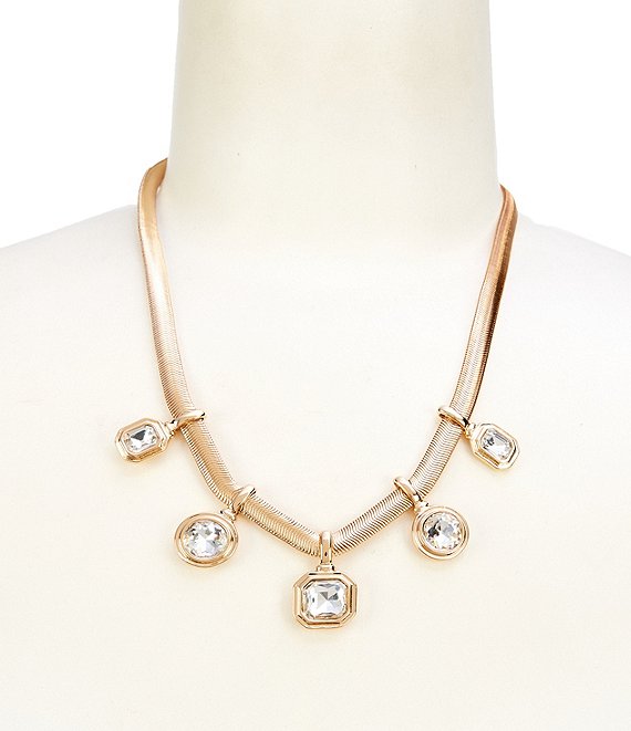 Dillard's Crystal Stone Multi Shape Charm Drop Collar Statement Necklace