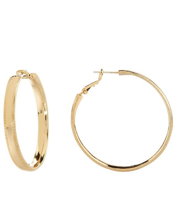 Color:Goldtone - Image 1 - Etched Edge Hoop Earrings