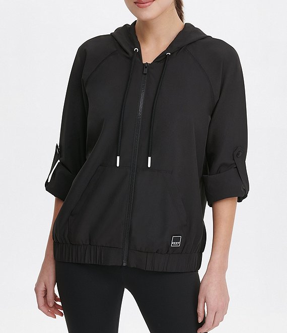 Color:Black/Black - Image 1 - Roll Cuff Zip Hoodie Jacket