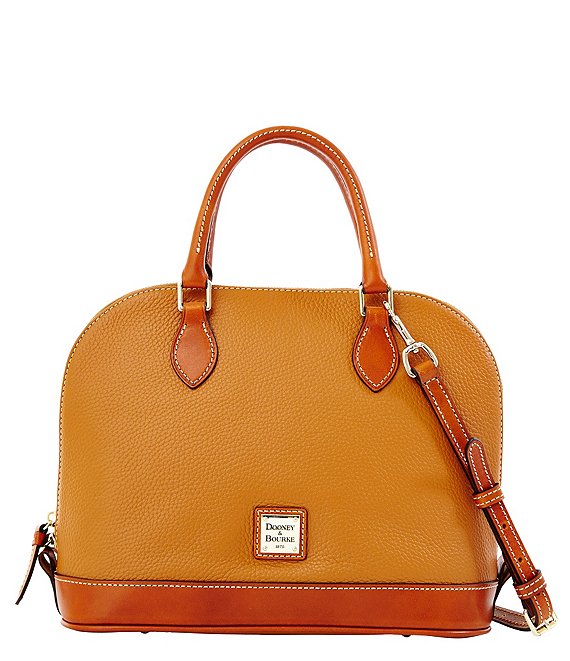Color:Caramel - Image 1 - Pebble Collection Zip Zip Dome Satchel Bag
