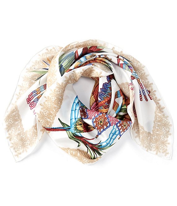Color:White - Image 1 - Series Fantastica Silk Square Scarf