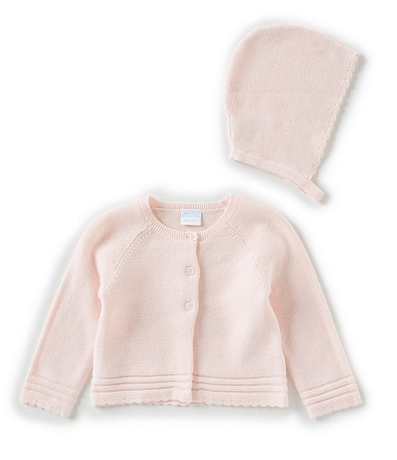 Edgehill Collection Baby Girls Newborn-6 Months Scallop Sweater & Knit Bonnet