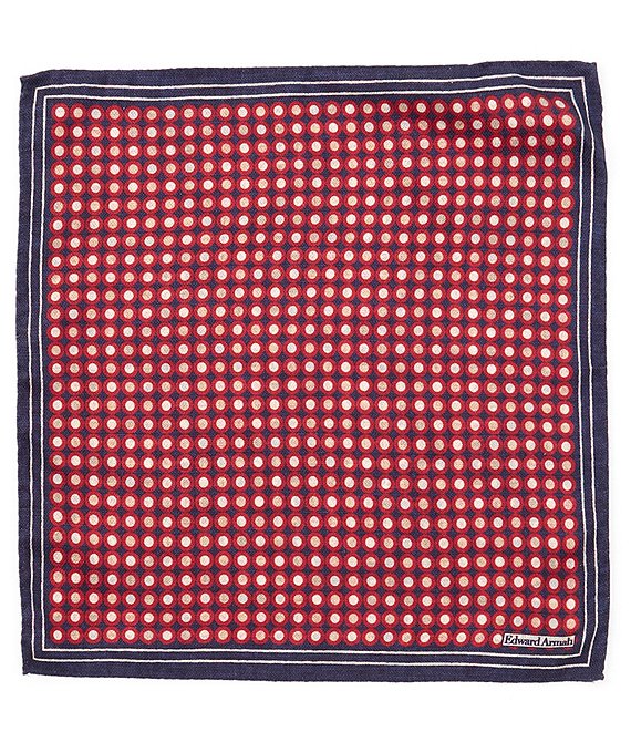 Edward Armah Circle Reversible Silk Pocket Square, Red - Image 1